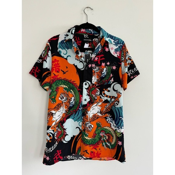 Men’s Reason Tattoo Style Funky Print Shirt Polyester Size Small - Picture 1 of 6